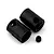 Two black metal drive cups and a small set screw on a white background for RC vehicles.