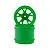 Two bright green RC monster truck rims stacked against a white background, featuring a multi-spoke design.