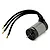 Maverick FLX10 brushless motor featuring a black and silver finned can, output shaft, and three black wires with gold bullet connectors.
