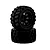Two black RC truggy wheels with block tread tyres mounted on black plastic multi-spoke rims against a white background.