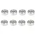 Eight metal shielded ball bearings arranged in two rows of four against a clean white background.