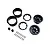 Axial 1/10 1.9 KMC Grenade black beadlock wheel components including rims, rings, caps, and hardware neatly laid out on a white background.
