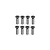 A studio product shot of eight metal countersunk screws with hexagonal socket heads arranged in two rows of four.