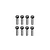 Studio product image showing eight identical cap head screws with threaded shanks arranged in two rows of four against a clean white background.