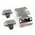 Three stainless steel skid plates for an RC chassis arranged on a plain white surface.