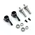 Yeah Racing aluminium steering hubs with hex axles, bearings, and screws on a white background.