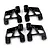 Four black anodized aluminium shock mount brackets with cutouts and multiple mounting holes, viewed from above.