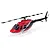 Blade Jet Ranger 235CP RC Helicopter in red, black, and silver livery with main rotor and tail rotor against a white background.