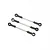 Three metal turnbuckles with black plastic ball joint ends arranged diagonally on a plain white background.