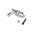 Silver aluminum main rotor blade grip with mounting hardware including a black screw and nut on a white background.