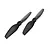 Two black plastic RC helicopter tail rotor blades laid out against a plain white background.
