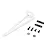 White tail fin with associated black mounting brackets, socket head screws, and washers displayed on a white background.