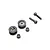 Blade belt guide pulleys set showing two pulleys, two small metal washers or spacers, and two socket head cap screws.