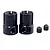 Two black metal centre drive cups and two matching grub screws set against a clean white background.