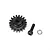 Losi steel 18-tooth pinion gear with a black finish, alongside a socket head screw and washer on a white background.