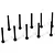 Ten black cap head screws arranged on a clean white background in a studio product shot.