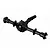 Studio product photo of a black WPL RC rear axle assembly with a central differential housing and drive shaft.