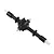Studio product photo of a black WPL centre RC axle featuring dual input/output shafts and white axle ends.