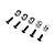 Losi Aluminium Engine Mount Insert Set with five silver metal inserts and five black hex screws on white background.