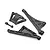 Losi front and rear chassis brace and spacer set molded in black plastic, shown on a clean white background.