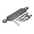 Losi 5mm main chassis plate, chassis brace, and associated hardware set shown on a white background.