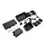 Losi radio tray set laid out on a white background, including plastic boxes, lids, foam pads, clips, and screws.