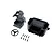 Losi black cab interior set including a seat, dashboard console, steering wheel, and mounting hardware.