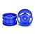 Two blue Tamiya star dish rear off-road buggy rims shown from different angles against a plain white background.