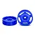 Two blue Tamiya star dish off-road RC buggy front rims displayed against a plain white background.