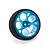 Spektrum wide aluminium wheel with a blue circle design and black foam tire on a white background.