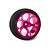 Pink aluminium wide circle transmitter wheel with black foam grip, isolated on a white studio background.