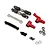 Top-down view of an MJX RC steering bell crank and drag link assembly upgrade kit with red aluminum parts, turnbuckles, bearings, and screws.