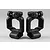 Two black plastic RC car C-hub carriers displayed side by side against a clean light grey studio background.