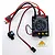 Top-down view of an MJX RC 60A brushless electronic speed controller with wires, power connector, power switch, and a small marker piece.
