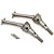 Two shiny metal rear CVD driveshafts with two small pins displayed on a clean white background.