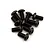 A close-up studio shot of a pile of dark metal button head screws with hex sockets against a clean white background.