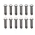 Twelve metal button head screws with coarse threads arranged in two rows of six on a plain white background.
