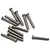 A cluster of twelve silver metal button head screws with coarse threading, laid out on a plain white background.