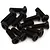 Close-up studio shot of a pile of black button head hex screws against a plain white background.