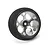 Spektrum aluminium wide circle transmitter wheel in gunmetal grey with a black foam grip on a white background.