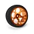 Orange anodised aluminium RC transmitter wheel with circular cutouts and a black foam grip on a white background.