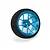 Spektrum blue aluminium wide spoke transmitter wheel with a black foam grip isolated on a white background.