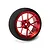 Spektrum red aluminium wide spoke transmitter wheel with a black foam grip isolated on a white background.