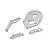 Kyosho aluminium plate set in silver featuring four metal chassis plates and brackets on a white background.