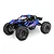 Traxxas RC rock crawler featuring a blue and pink lightning graphic body and roll cage, set against a clean white background.