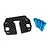 Yeah Racing carbon fibre Tamiya gear box mount plate with four blue aluminium screws on a white background.
