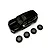 Black Kyosho Toyota Land Cruiser body shell shown from above on a white background alongside four matching wheels and tires.