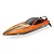 Atrek Rogue 22 inch orange and black deep V RC speed boat shown from a high-angle studio shot against a white background.