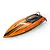 Atrek Stealth 25-inch brushless RC speed boat in orange and black, viewed from above against a white background.