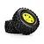 Pro-Line 1/5 Badlands MX43 Pro-Loc Tyres on Yellow/Black Impulse Rims, set of two RC wheels against a white background.